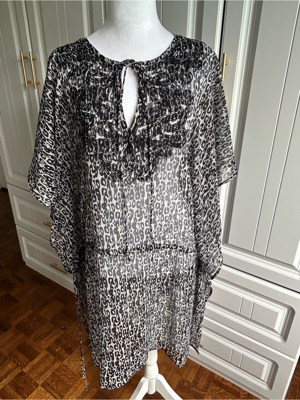 Sheer Black and White Leopard Print Bathing Suit Coverup